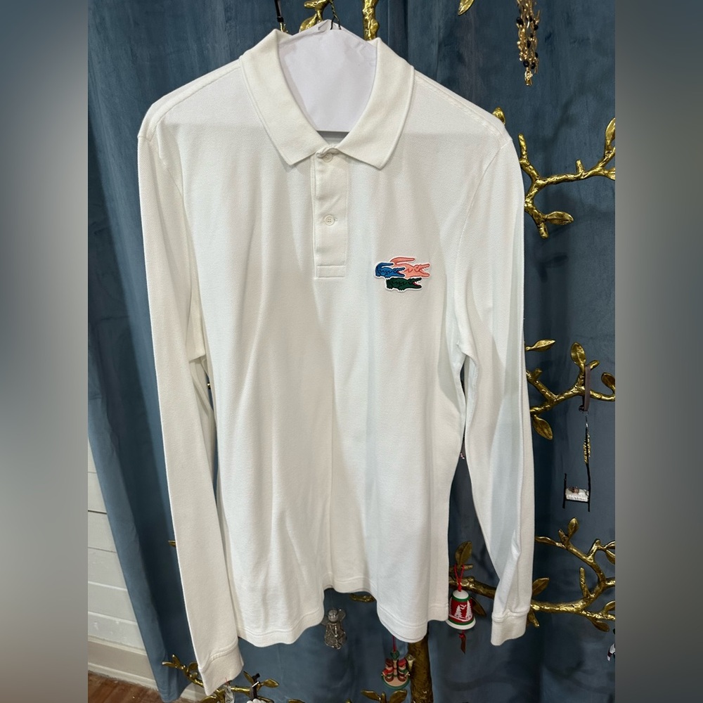 Lacoste white long sleeve polo M